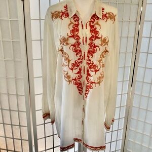 JOHNNY WAS long tunic top or lightweight jacket over tank top. Gorgeous EUC XL